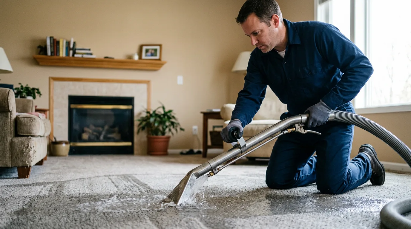 Water damage restoration technician working near Grain Valley, MO